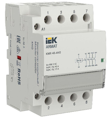 Контактор модульный KMR 40А 230В AC 4НО ARMAT IEK AR-KMR10-040-40-230